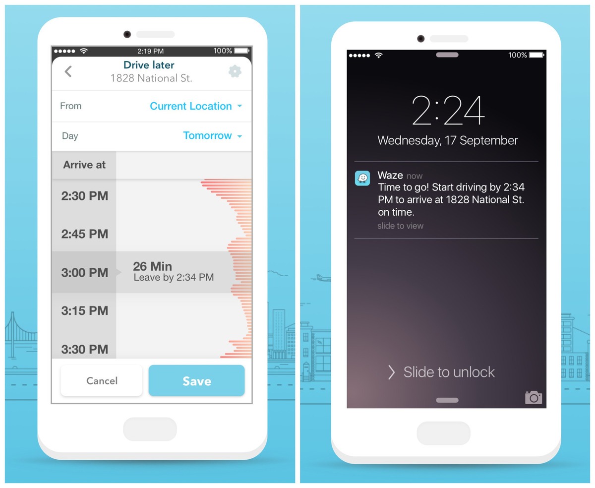Waze will send you a push notification telling you that it's time to go. Assuring that you're always on time. Tech Trends